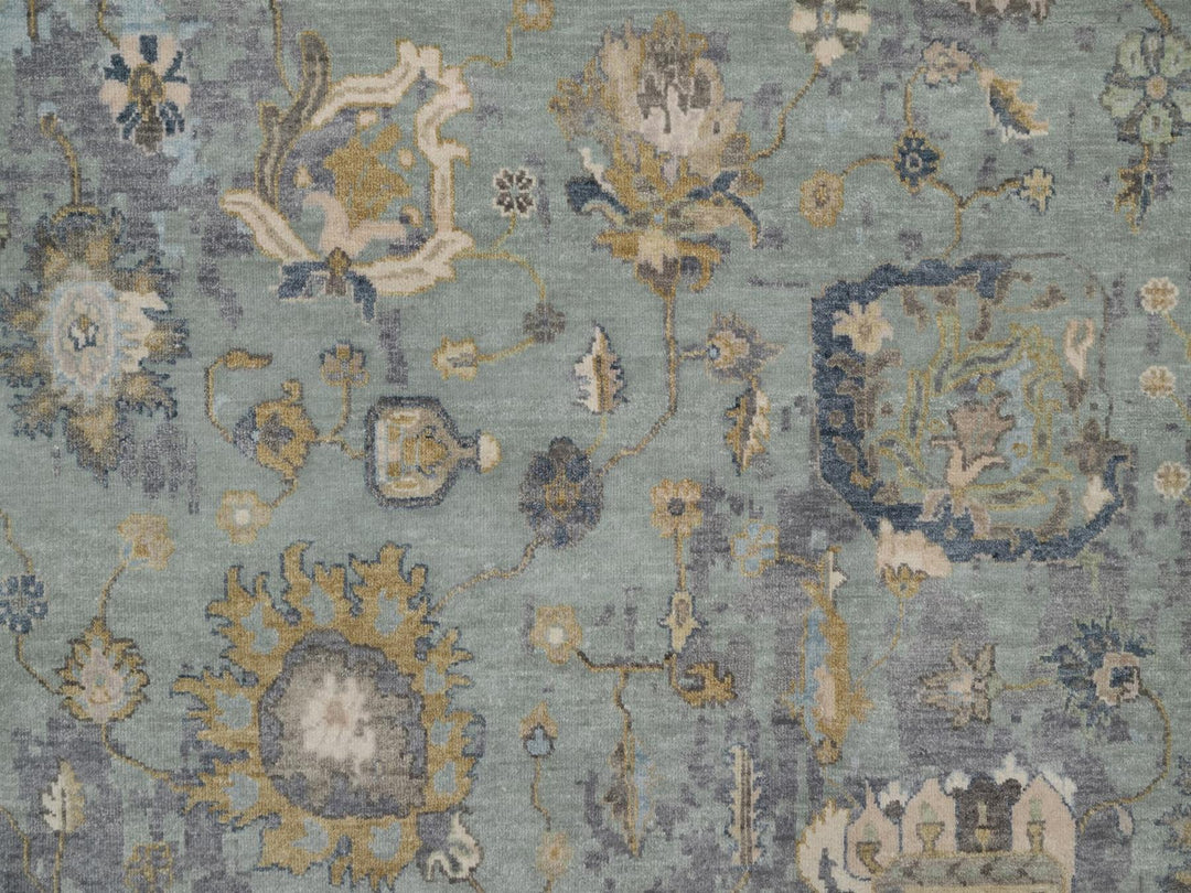 8'0" x 10'1" New Hand Knotted Green Wool Rectangle Oriental Rug - MOA10291803