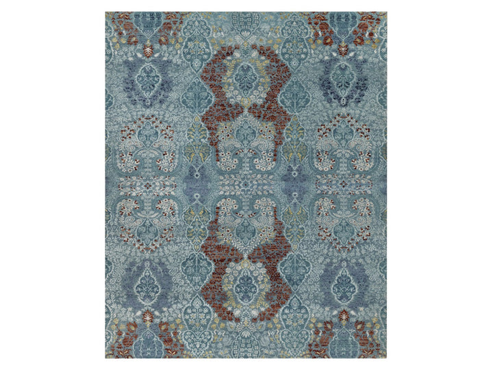 8'1" x 10'1" New Hand Knotted Blue Wool & Silk Rectangle Oriental Rug - MOA10291804