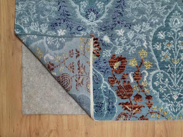 8'1" x 10'1" New Hand Knotted Blue Wool & Silk Rectangle Oriental Rug - MOA10291804