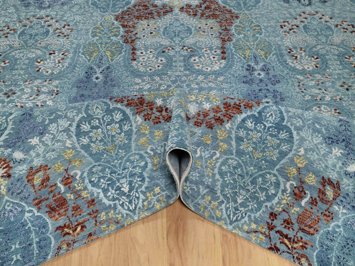 8'1" x 10'1" New Hand Knotted Blue Wool & Silk Rectangle Oriental Rug - MOA10291804