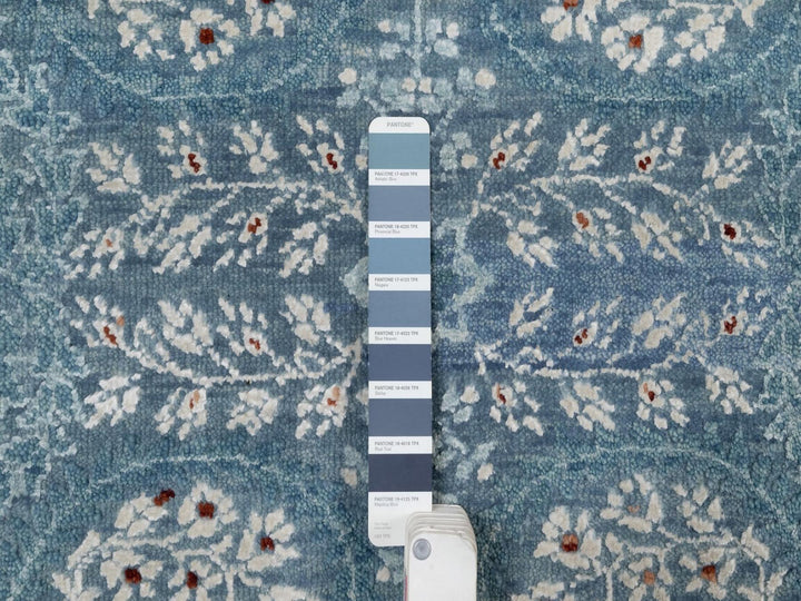 8'1" x 10'1" New Hand Knotted Blue Wool & Silk Rectangle Oriental Rug - MOA10291804