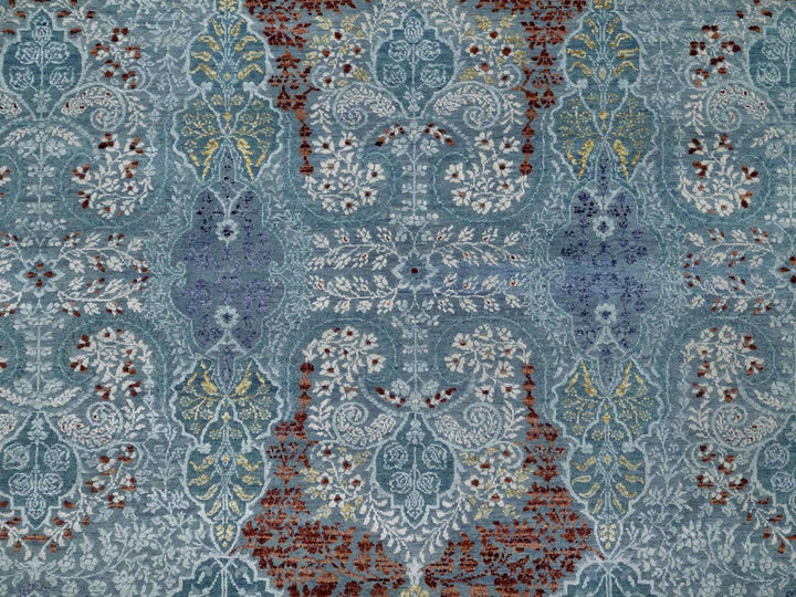 8'1" x 10'1" New Hand Knotted Blue Wool & Silk Rectangle Oriental Rug - MOA10291804