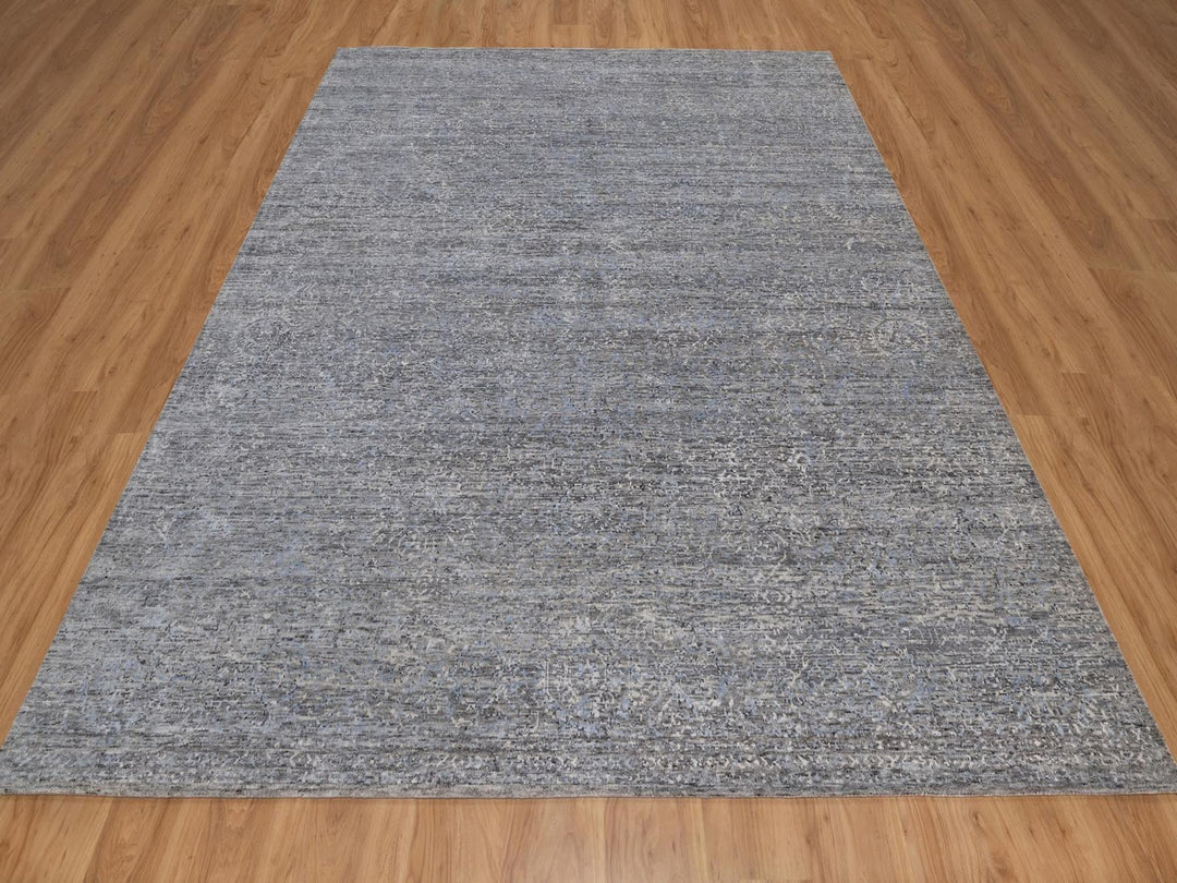 8'0" x 10'0" New Hand Knotted Grey Wool Rectangle Oriental Rug - MOA10291806