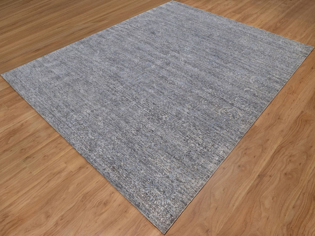 8'0" x 10'0" New Hand Knotted Grey Wool Rectangle Oriental Rug - MOA10291806