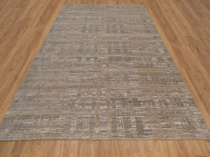 9'1" x 12'1" New Hand Knotted Brown Wool Rectangle Oriental Rug - MOA10291807