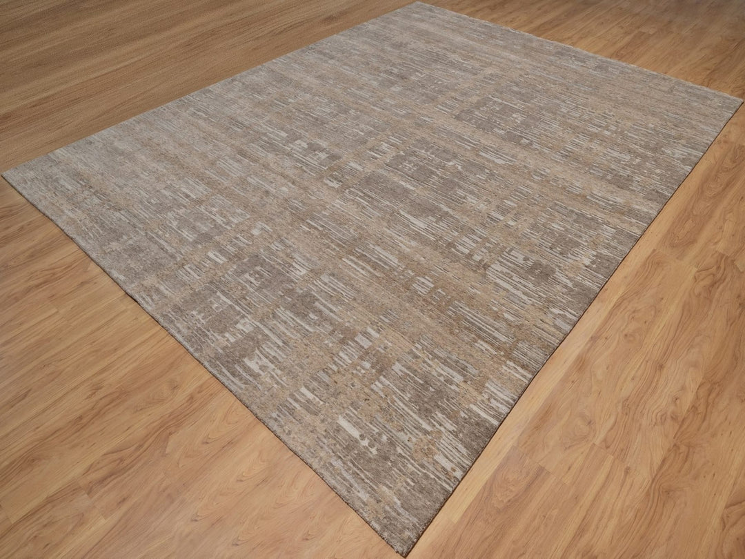 9'1" x 12'1" New Hand Knotted Brown Wool Rectangle Oriental Rug - MOA10291807
