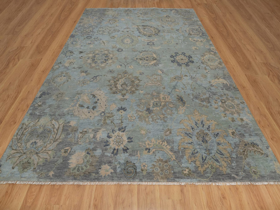 9'2" x 12'1" New Hand Knotted Green Wool Rectangle Oriental Rug - MOA10291808