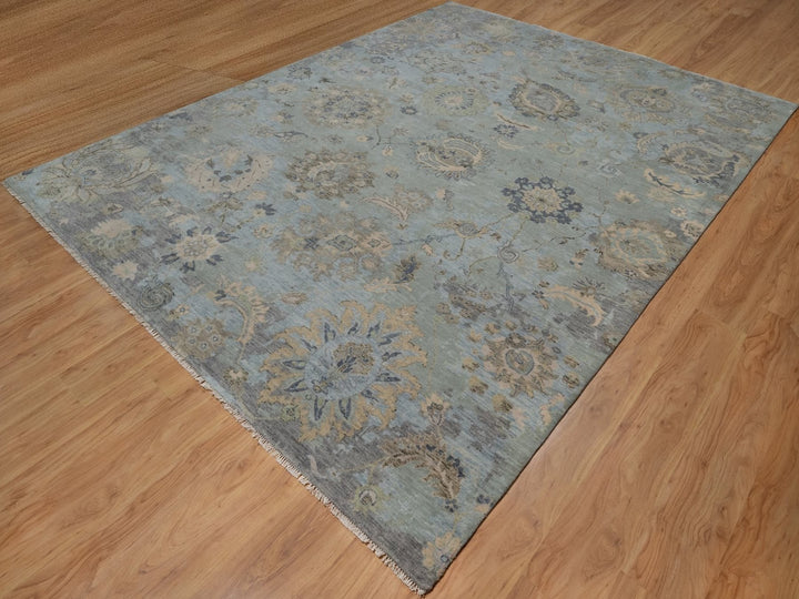 9'2" x 12'1" New Hand Knotted Green Wool Rectangle Oriental Rug - MOA10291808