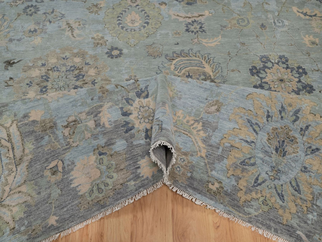 9'2" x 12'1" New Hand Knotted Green Wool Rectangle Oriental Rug - MOA10291808