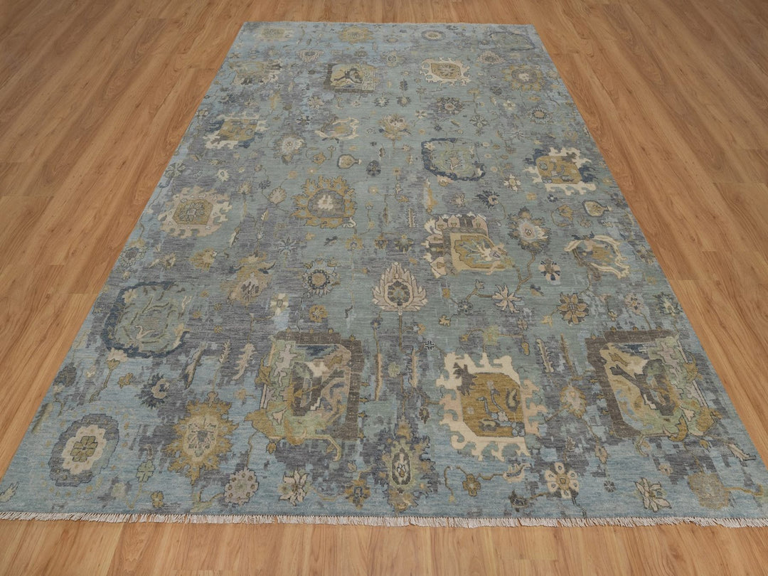 8'7" x 11'11" New Hand Knotted Green Wool Rectangle Oriental Rug - MOA10291809