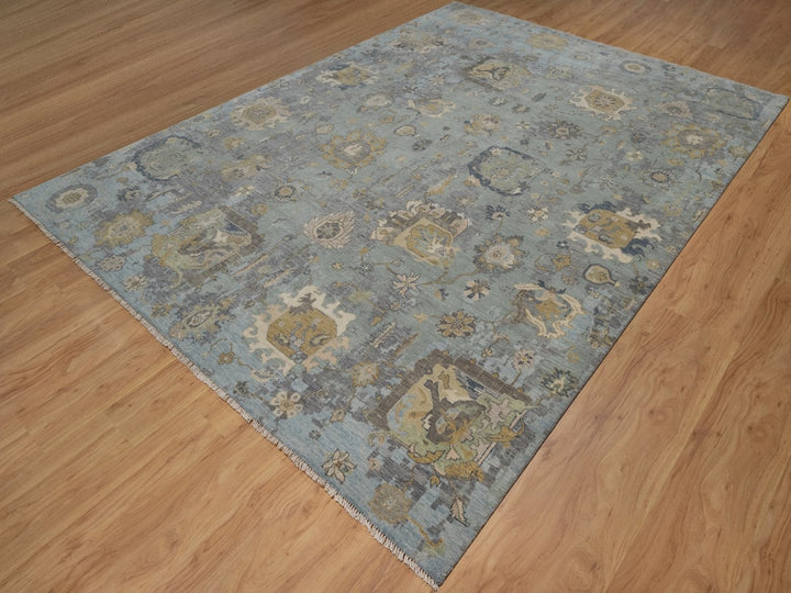 8'7" x 11'11" New Hand Knotted Green Wool Rectangle Oriental Rug - MOA10291809