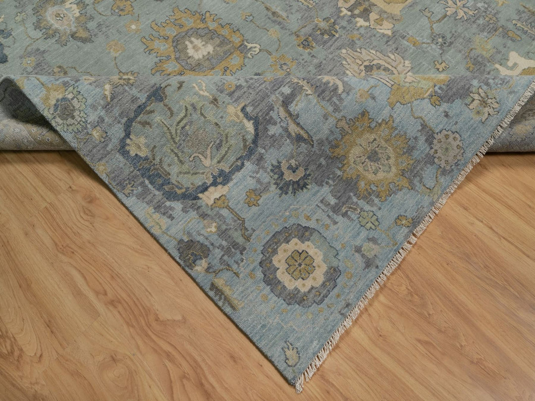 8'7" x 11'11" New Hand Knotted Green Wool Rectangle Oriental Rug - MOA10291809