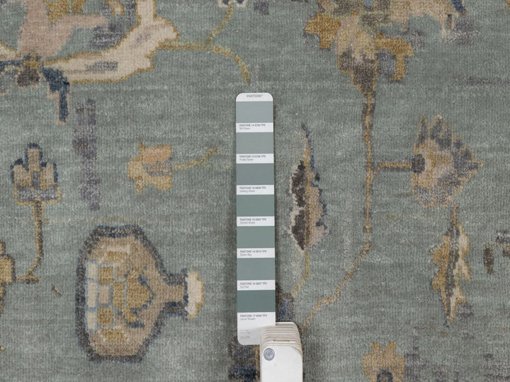 8'7" x 11'11" New Hand Knotted Green Wool Rectangle Oriental Rug - MOA10291809