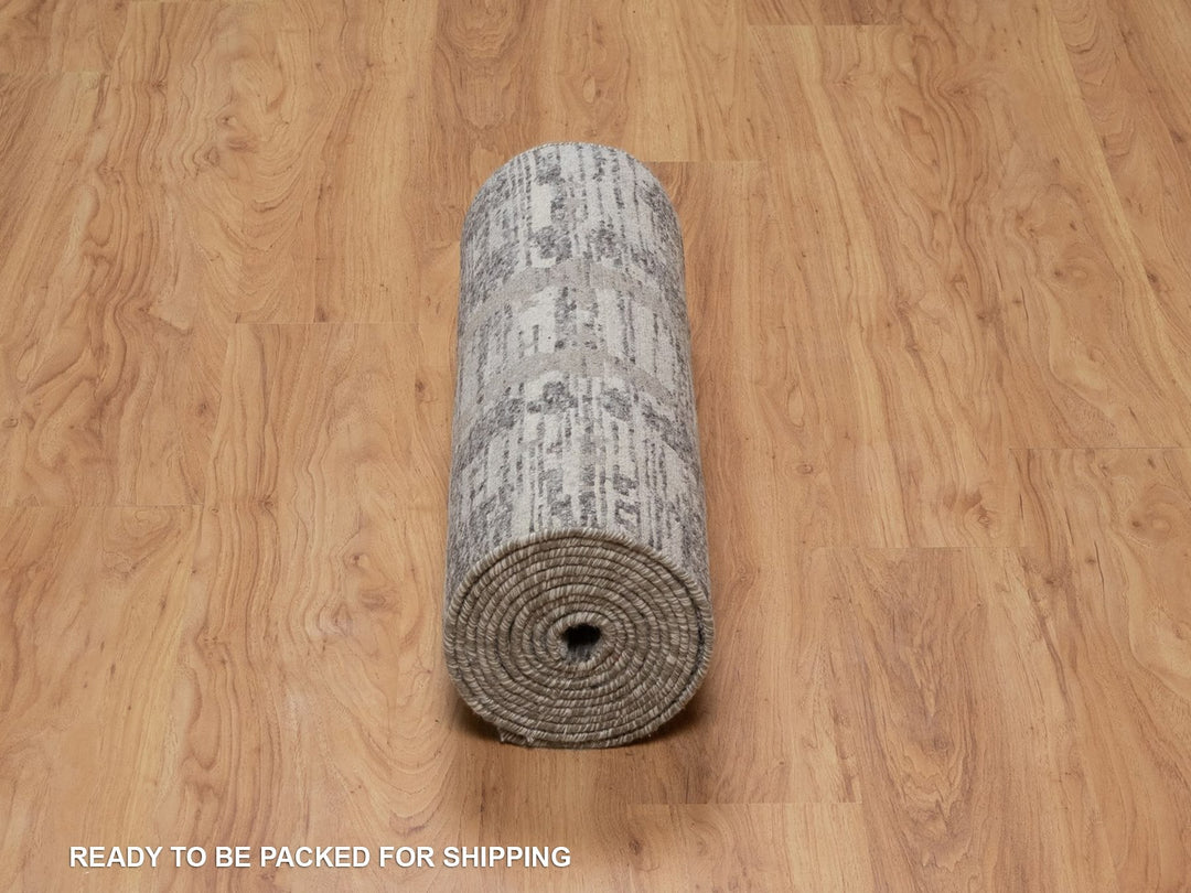 2'6" x 14'0" New Hand Knotted Grey Wool Runner Oriental Rug - MOA10291810