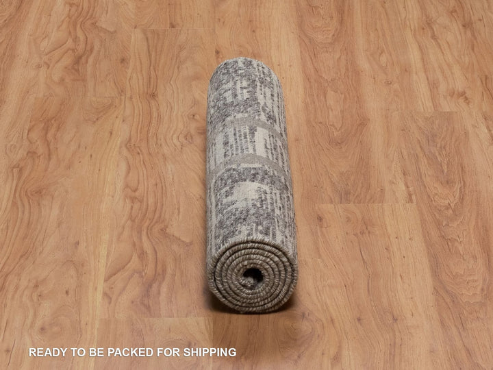 2'5" x 6'2" New Hand Knotted Grey Wool Runner Oriental Rug - MOA10291813