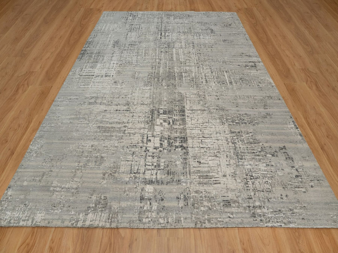 9'0" x 12'1" New Hand Knotted Grey Wool Rectangle Oriental Rug - MOA10291815