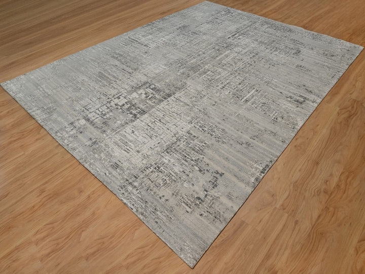 9'0" x 12'1" New Hand Knotted Grey Wool Rectangle Oriental Rug - MOA10291815
