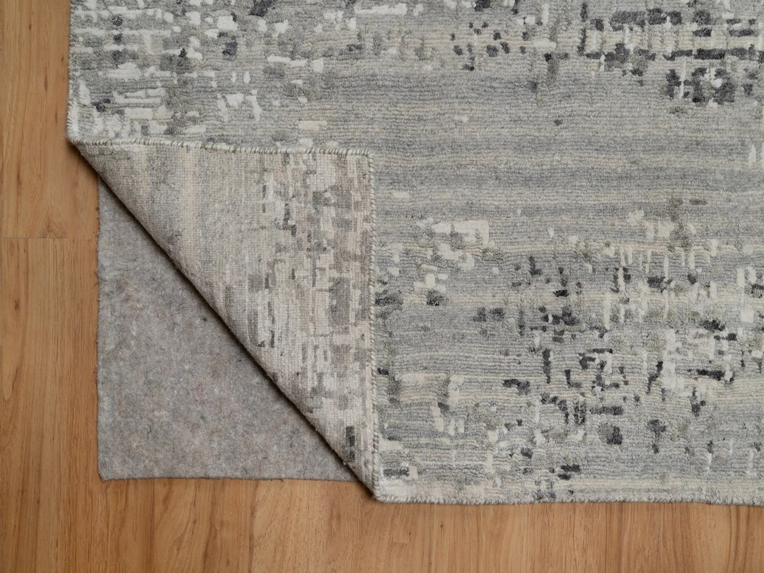 9'0" x 12'1" New Hand Knotted Grey Wool Rectangle Oriental Rug - MOA10291815