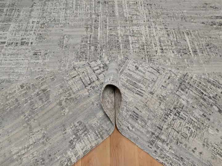 9'0" x 12'1" New Hand Knotted Grey Wool Rectangle Oriental Rug - MOA10291815