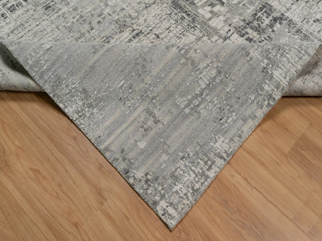 9'0" x 12'1" New Hand Knotted Grey Wool Rectangle Oriental Rug - MOA10291815