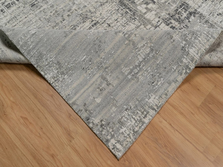 9'0" x 12'1" New Hand Knotted Grey Wool Rectangle Oriental Rug - MOA10291815