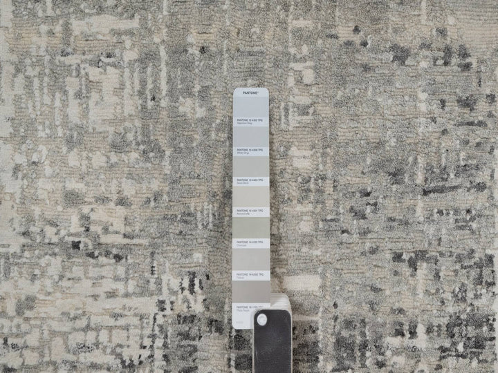 9'0" x 12'1" New Hand Knotted Grey Wool Rectangle Oriental Rug - MOA10291815