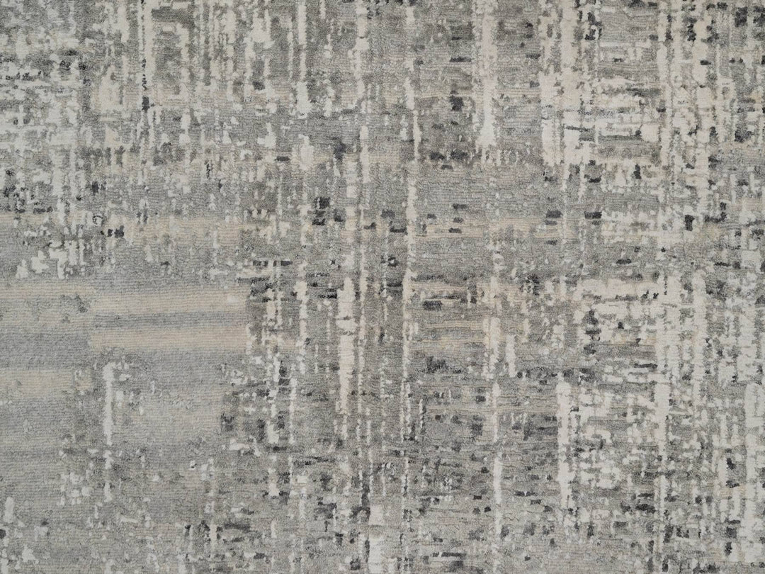 9'0" x 12'1" New Hand Knotted Grey Wool Rectangle Oriental Rug - MOA10291815