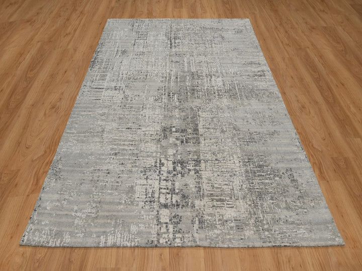 6'1" x 9'0" New Hand Knotted Grey Wool Rectangle Oriental Rug - MOA10291816
