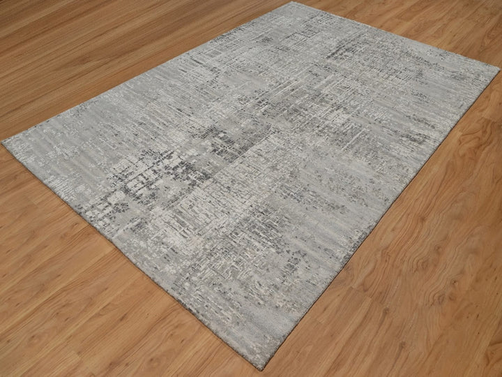 6'1" x 9'0" New Hand Knotted Grey Wool Rectangle Oriental Rug - MOA10291816