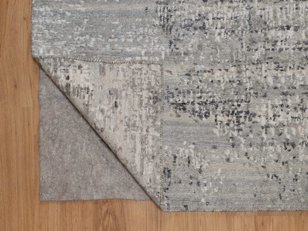 6'1" x 9'0" New Hand Knotted Grey Wool Rectangle Oriental Rug - MOA10291816