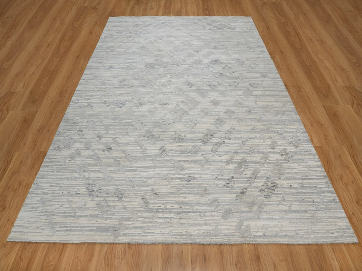 8'0" x 10'2" New Hand Knotted Ivory Wool Rectangle Oriental Rug - MOA10291819