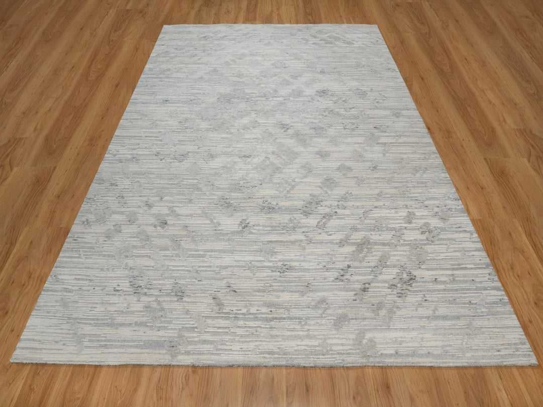 8'0" x 10'2" New Hand Knotted Grey Wool Rectangle Oriental Rug - MOA10291819