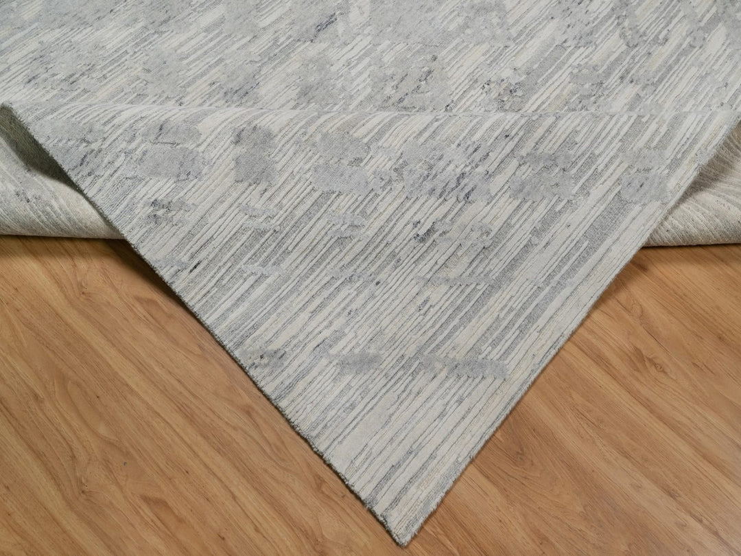 8'0" x 10'2" New Hand Knotted Grey Wool Rectangle Oriental Rug - MOA10291819
