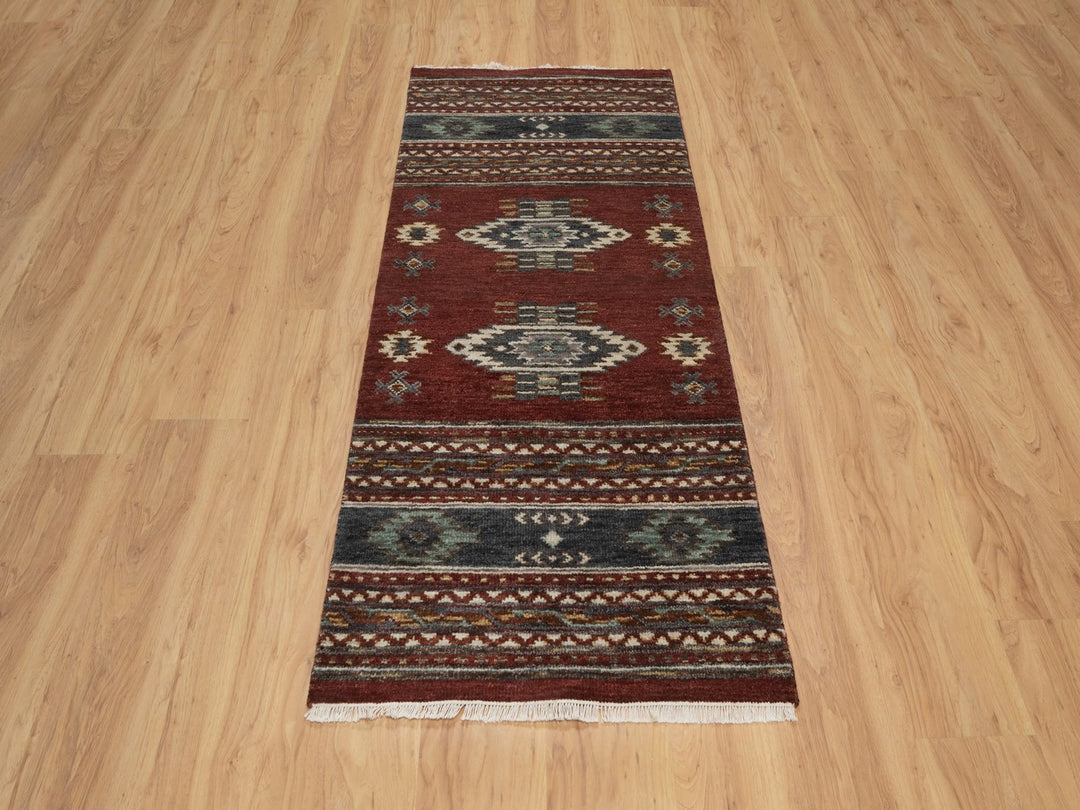 2'7" x 6'2" New Hand Knotted Red Wool Runner Oriental Rug - MOA10291820