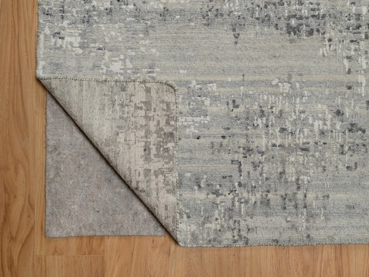 8'11" x 11'11" New Hand Knotted Grey Wool Rectangle Oriental Rug - MOA10291822