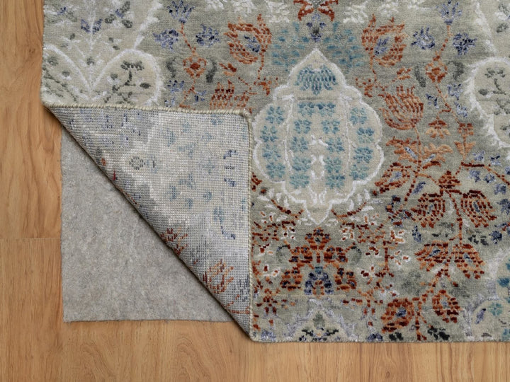 8'9" x 11'8" New Hand Knotted Grey Wool & Silk Rectangle Oriental Rug - MOA10291823