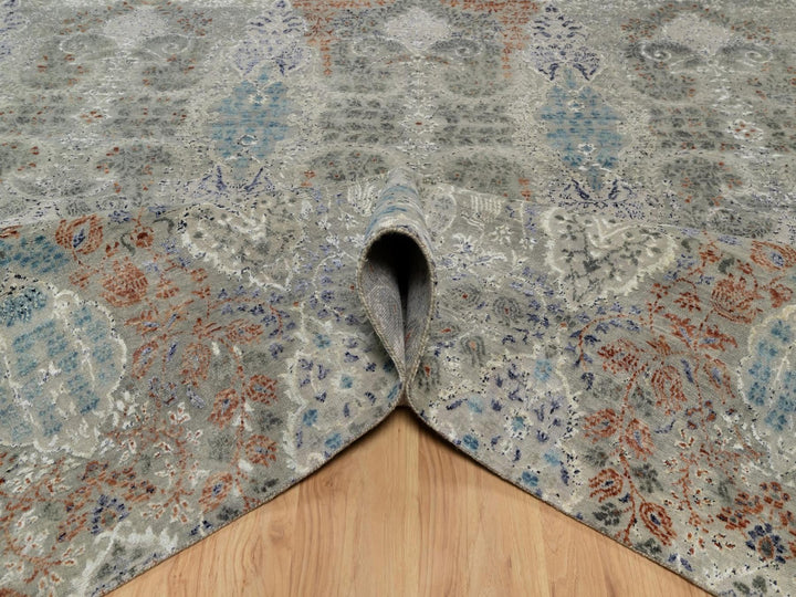 8'9" x 11'8" New Hand Knotted Grey Wool & Silk Rectangle Oriental Rug - MOA10291823
