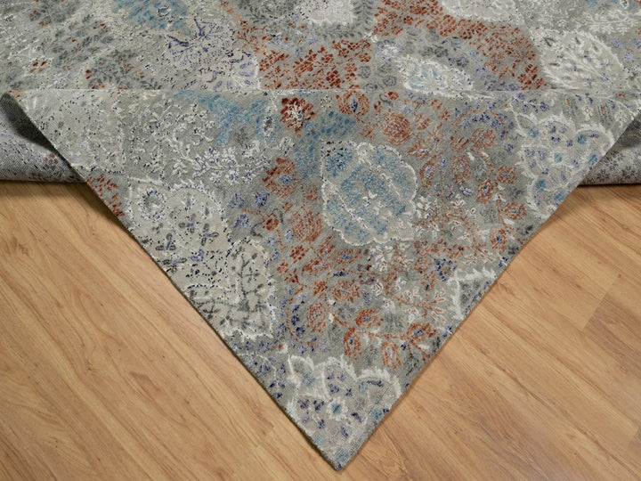 8'9" x 11'8" New Hand Knotted Grey Wool & Silk Rectangle Oriental Rug - MOA10291823