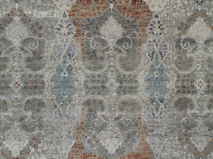 8'9" x 11'8" New Hand Knotted Grey Wool & Silk Rectangle Oriental Rug - MOA10291823
