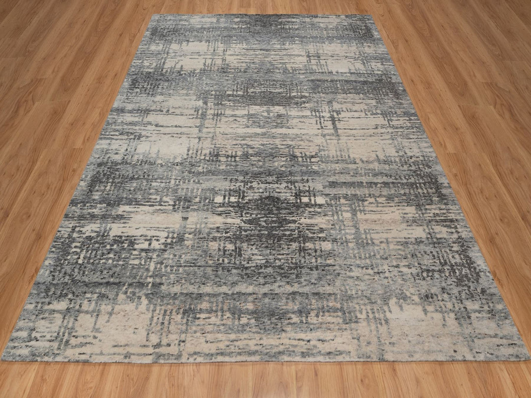 8'0" x 10'1" New Hand Knotted Ivory Wool Rectangle Oriental Rug - MOA10291824
