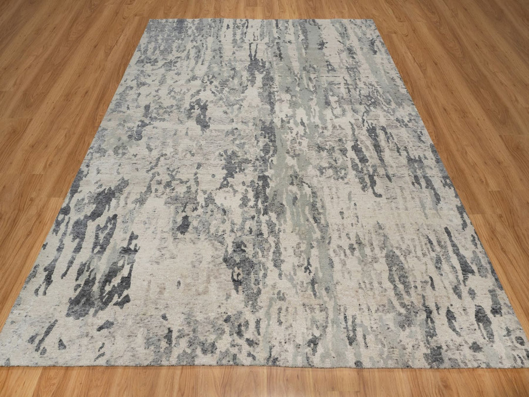 8'0" x 10'0" New Hand Knotted Ivory Wool Rectangle Oriental Rug - MOA10291825