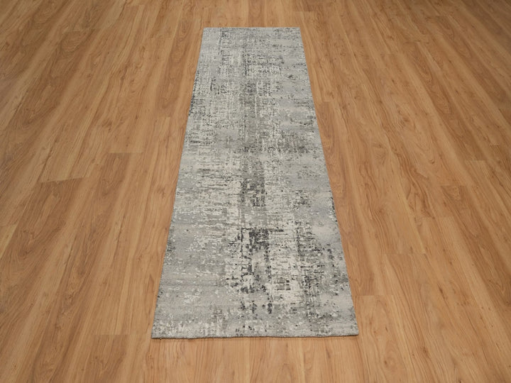 2'7" x 8'0" New Hand Knotted Grey Wool Runner Oriental Rug - MOA10291826