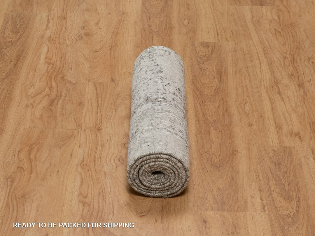 2'7" x 8'0" New Hand Knotted Grey Wool Runner Oriental Rug - MOA10291826