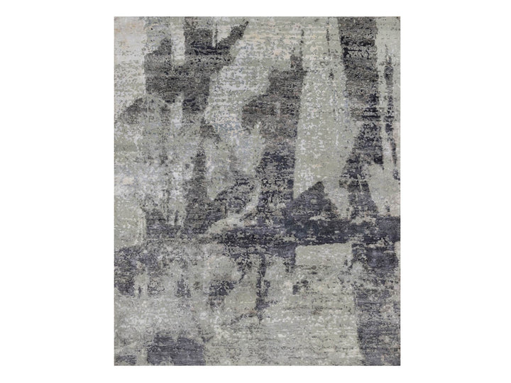 8'2" x 10'0" New Hand Knotted Grey Wool Rectangle Oriental Rug - MOA10291827