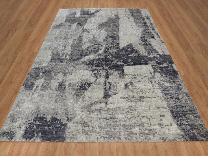 8'2" x 10'0" New Hand Knotted Grey Wool Rectangle Oriental Rug - MOA10291827