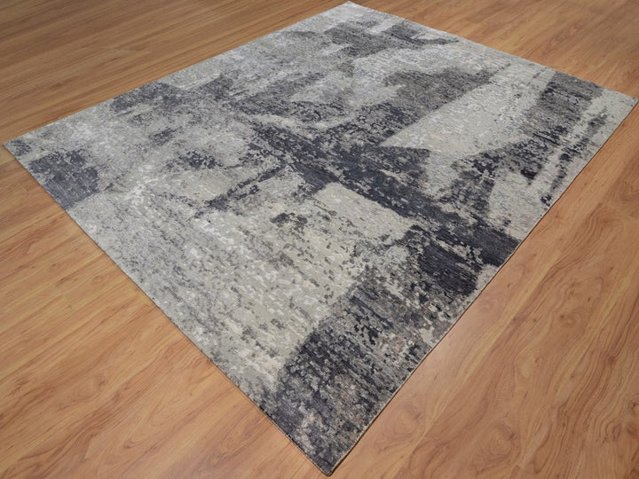 8'2" x 10'0" New Hand Knotted Grey Wool Rectangle Oriental Rug - MOA10291827