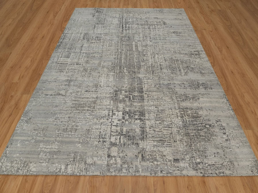 8'1" x 10'1" New Hand Knotted Grey Wool Rectangle Oriental Rug - MOA10291828