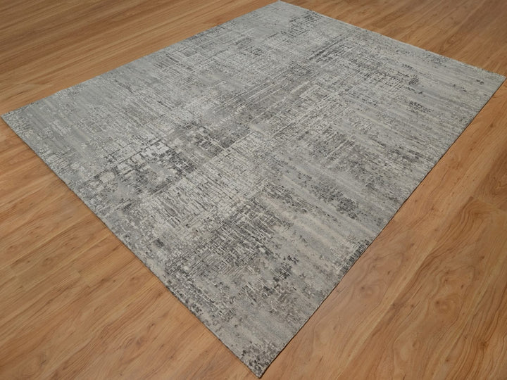 8'1" x 10'1" New Hand Knotted Grey Wool Rectangle Oriental Rug - MOA10291828