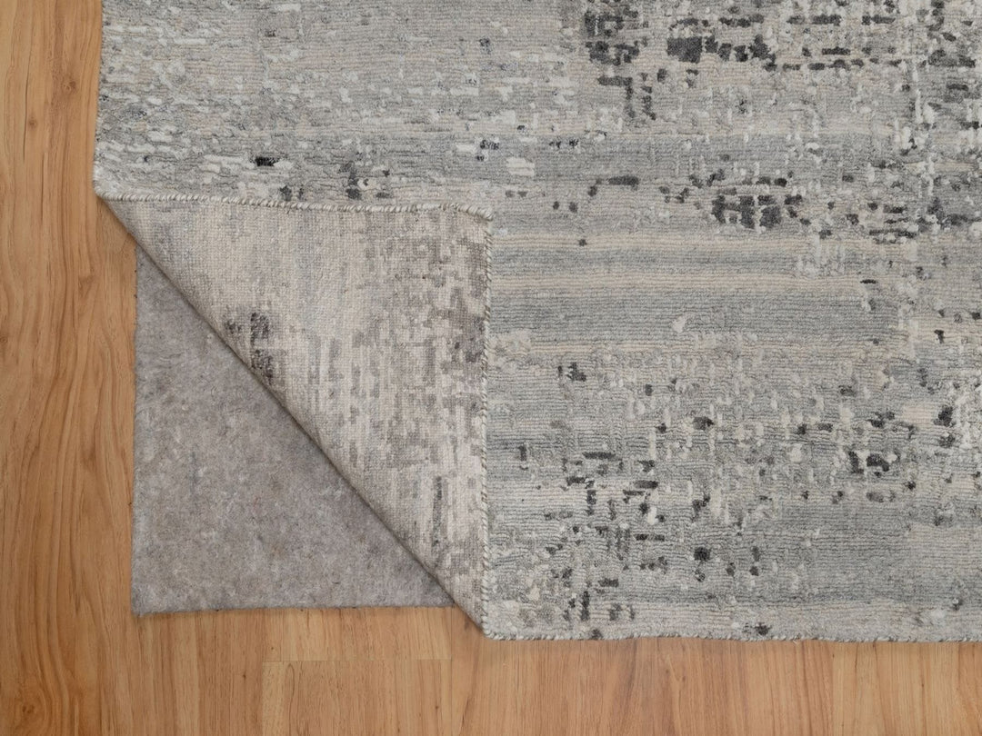 8'1" x 10'1" New Hand Knotted Grey Wool Rectangle Oriental Rug - MOA10291828