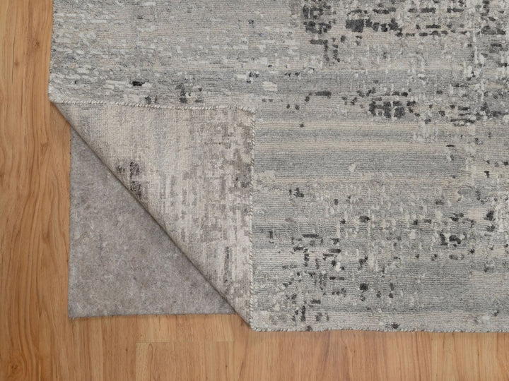 8'1" x 10'1" New Hand Knotted Grey Wool Rectangle Oriental Rug - MOA10291828